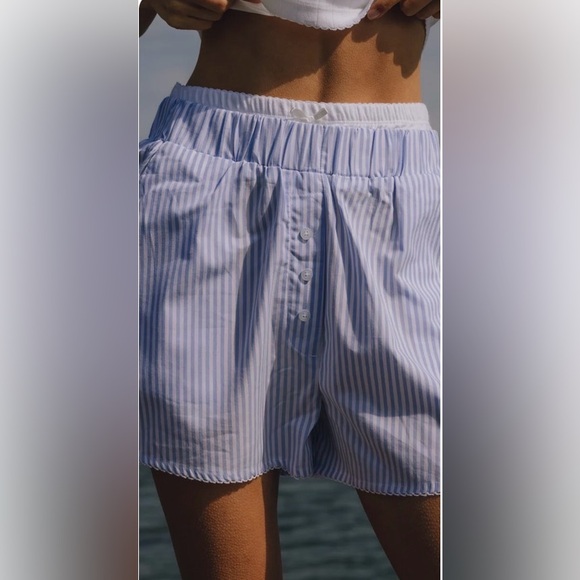 Daily Drills Pointelle Layered Boxer Shorts - Blue and White Striped - Picture 2 of 4